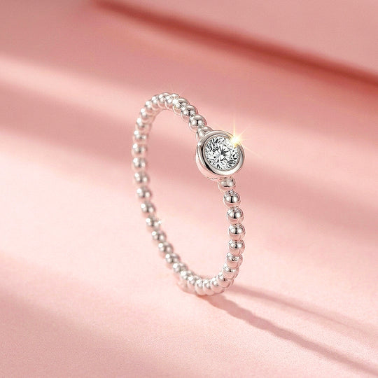 Round Bezel Solitaire Beaded Ring | Moissanite | 925 Sterling Silver | Prm5030