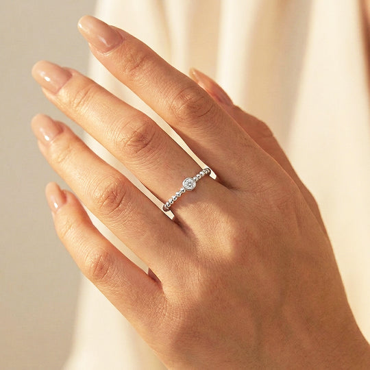 Round Bezel Solitaire Beaded Ring | Moissanite | 925 Sterling Silver | Prm5030
