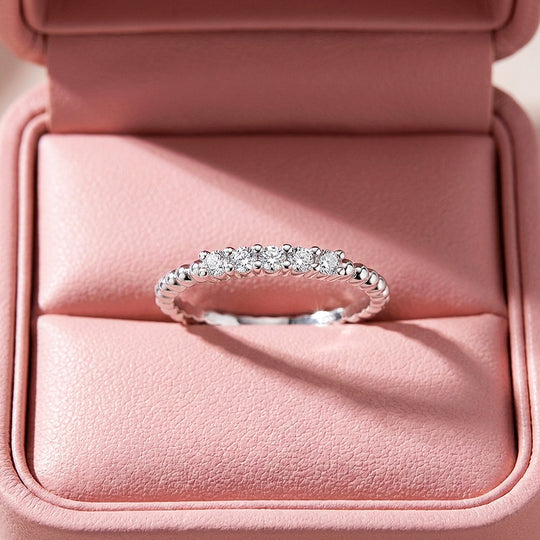 Five-Stone Beaded Band Ring | Moissanite | 925 Sterling Silver | Prm5031