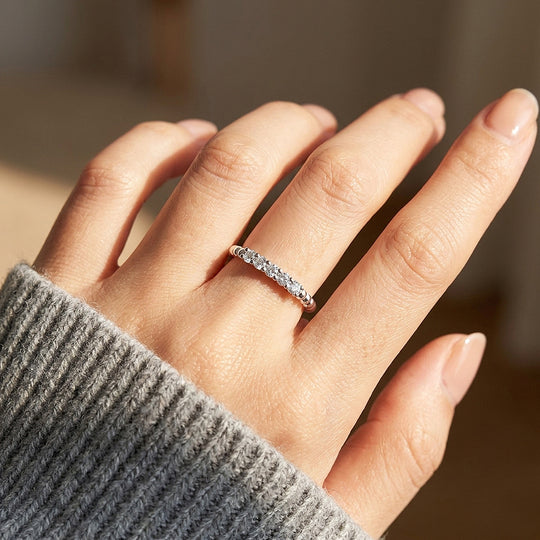 Five-Stone Beaded Band Ring | Moissanite | 925 Sterling Silver | Prm5031
