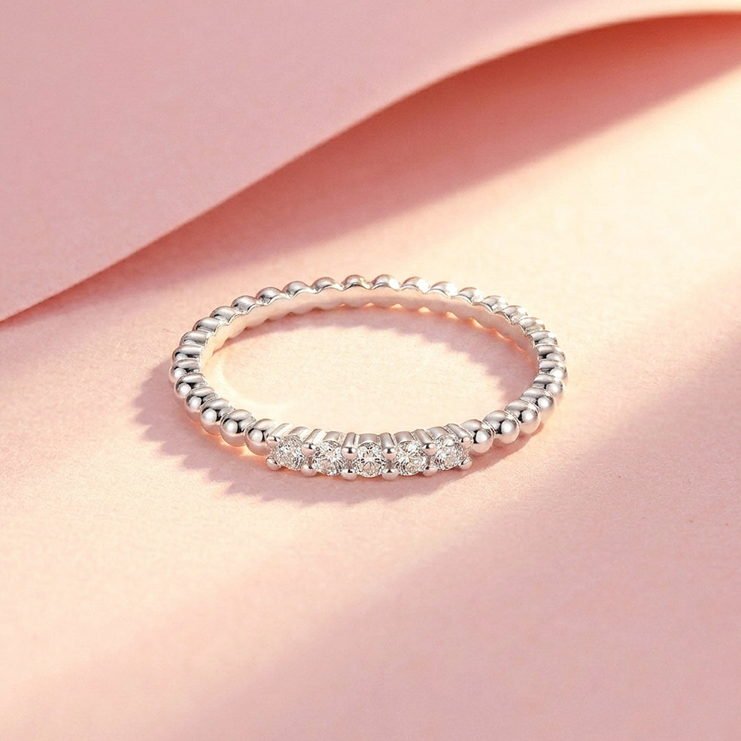Five-Stone Beaded Band Ring | Moissanite | 925 Sterling Silver | Prm5031