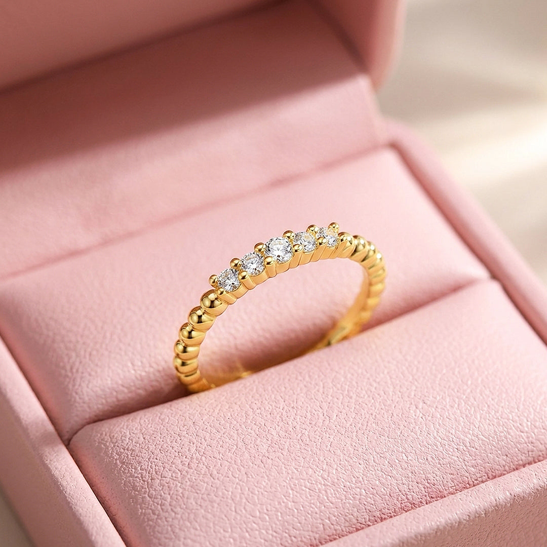 Five-Stone Beaded Band Ring | Moissanite | 925 Sterling Silver | Prm5031