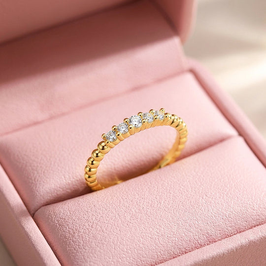 Five-Stone Beaded Band Ring | Moissanite | 925 Sterling Silver | Prm5031