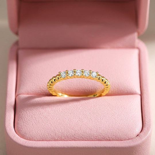 Five-Stone Beaded Band Ring | Moissanite | 925 Sterling Silver | Prm5031