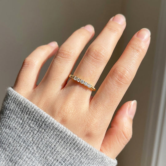 Five-Stone Beaded Band Ring | Moissanite | 925 Sterling Silver | Prm5031