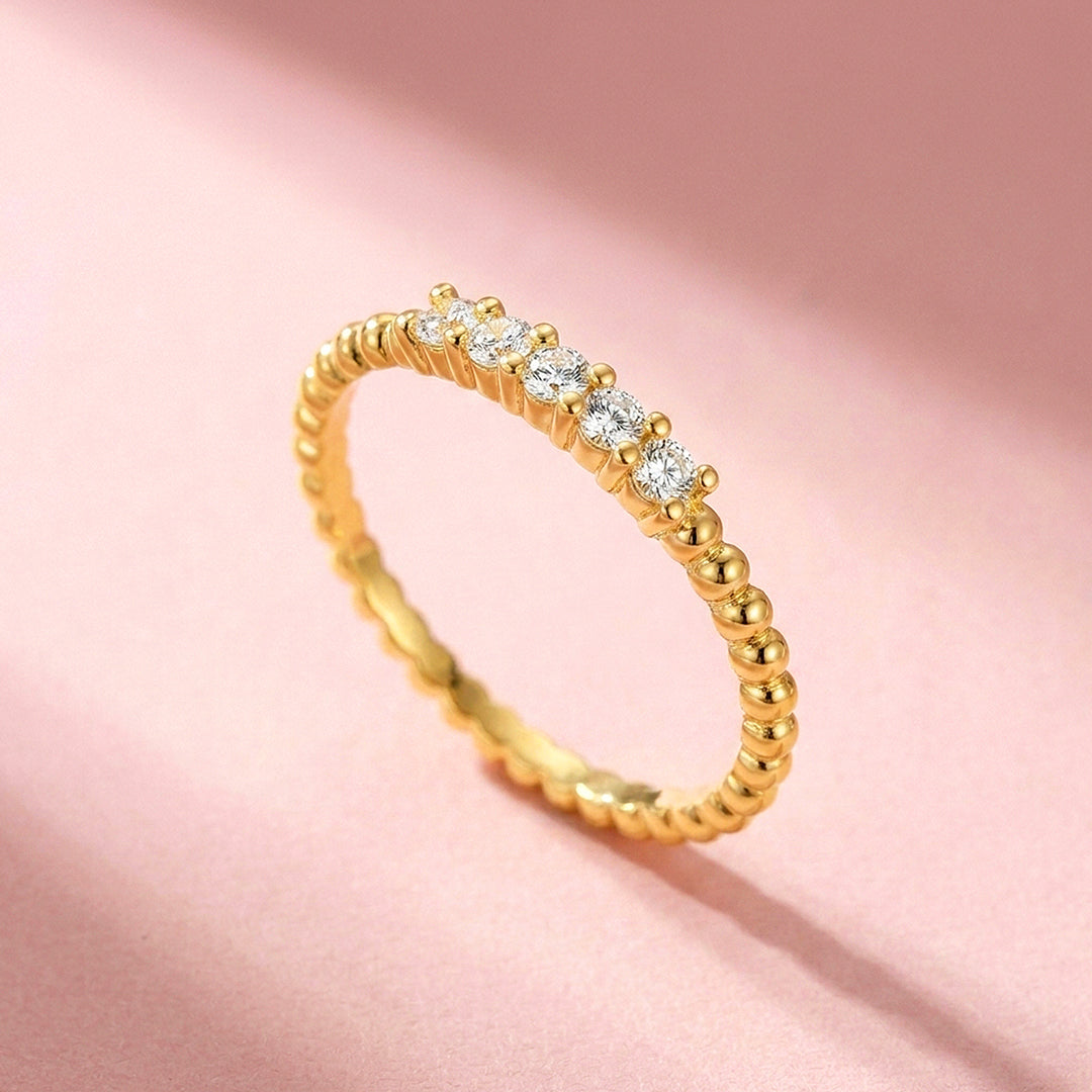 Five-Stone Beaded Band Ring | Moissanite | 925 Sterling Silver | Prm5031