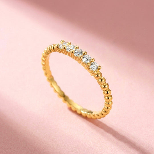 Five-Stone Beaded Band Ring | Moissanite | 925 Sterling Silver | Prm5031