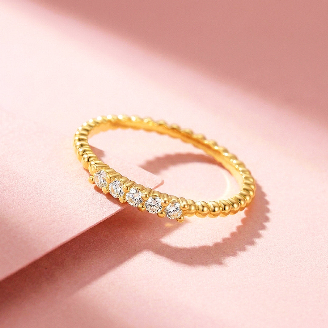 Five-Stone Beaded Band Ring | Moissanite | 925 Sterling Silver | Prm5031
