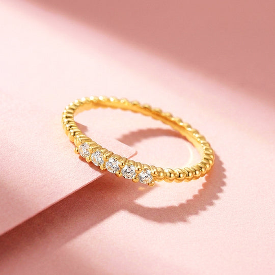 Five-Stone Beaded Band Ring | Moissanite | 925 Sterling Silver | Prm5031
