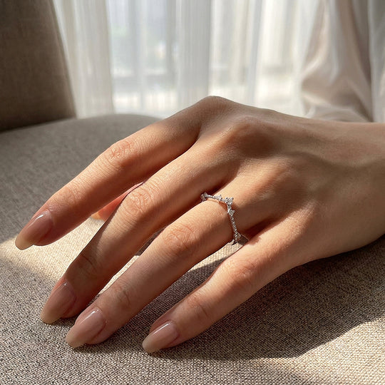 Chevron Wishbone Cluster Ring | Moissanite | 925 Sterling Silver | Prm5009