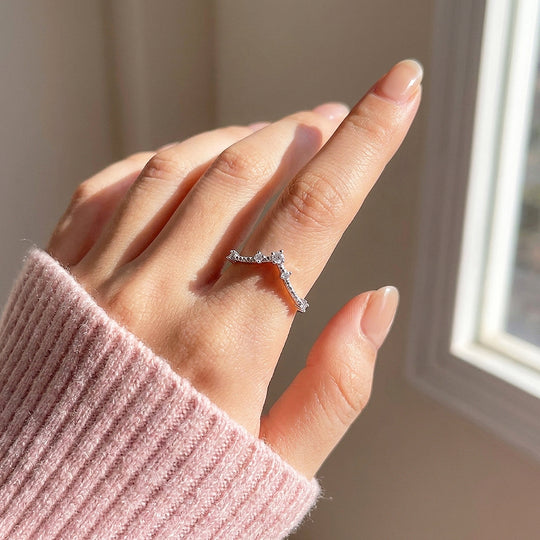 Chevron Wishbone Cluster Ring | Moissanite | 925 Sterling Silver | Prm5009
