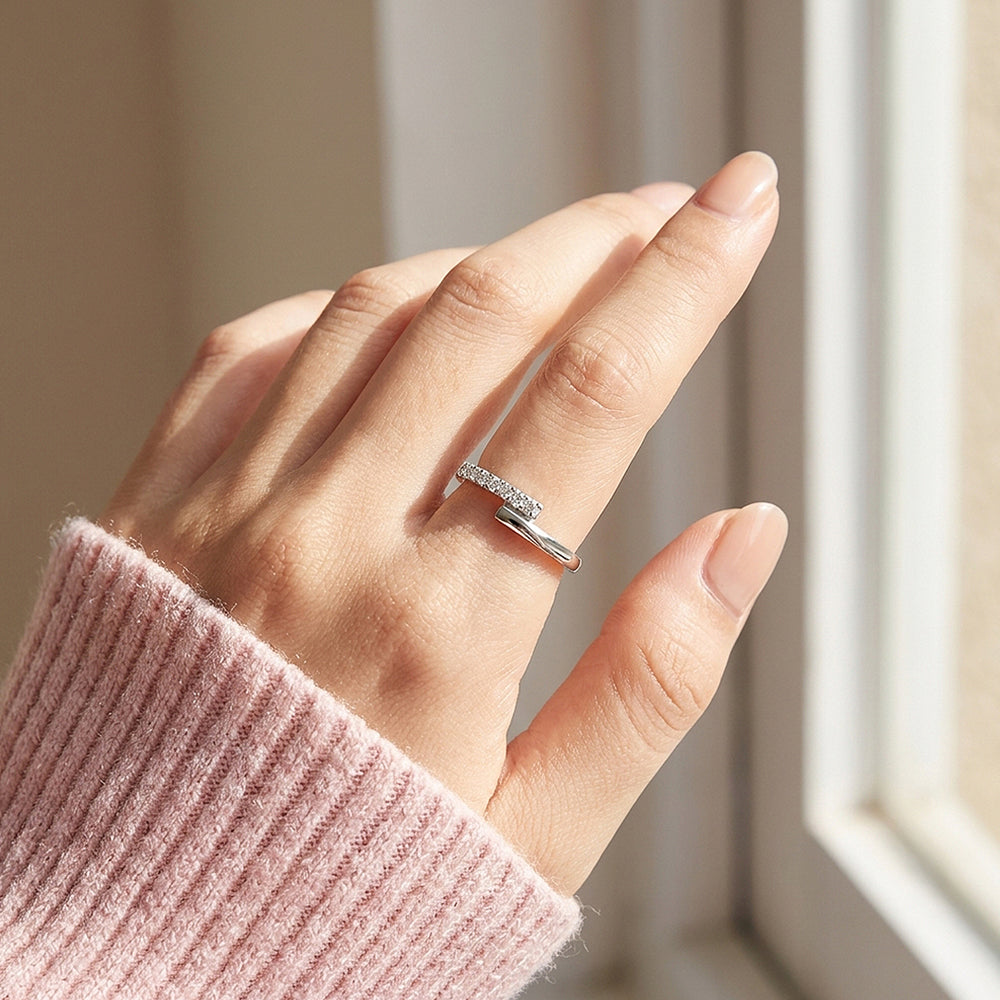 Asymmetric Open Pavé Ring | Moissanite | 925 Sterling Silver | Prm5013