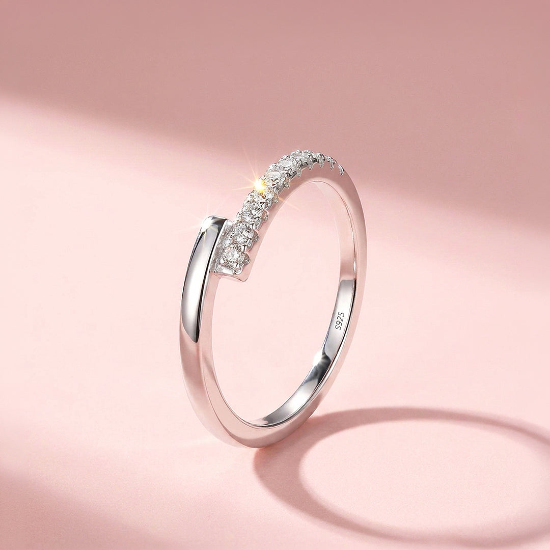 Asymmetric Open Pavé Ring | Moissanite | 925 Sterling Silver | Prm5013