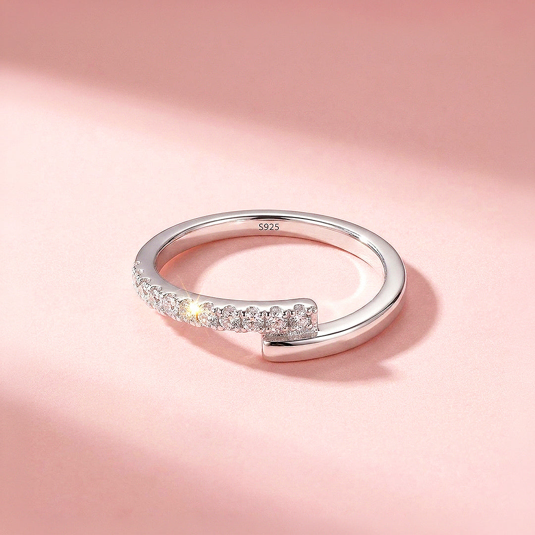 Asymmetric Open Pavé Ring | Moissanite | 925 Sterling Silver | Prm5013