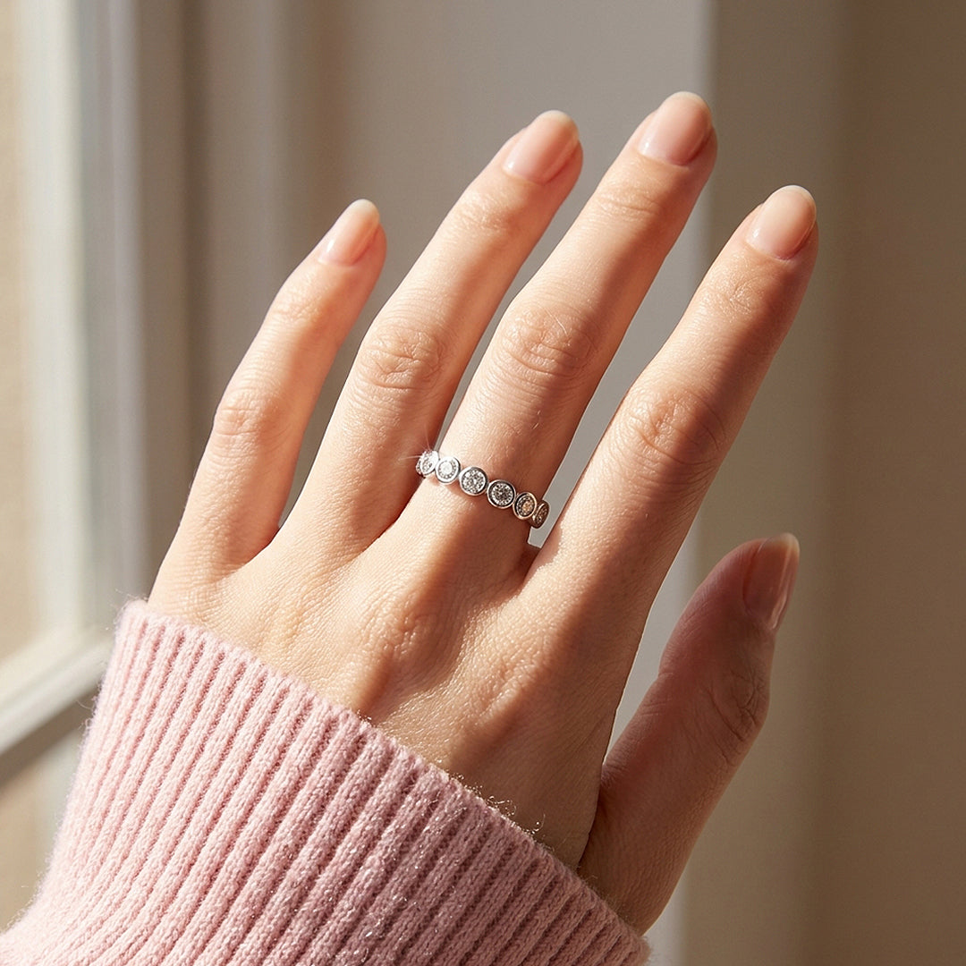 Bubble Bezel Band Ring | Moissanite | 925 Sterling Silver | Prm5014