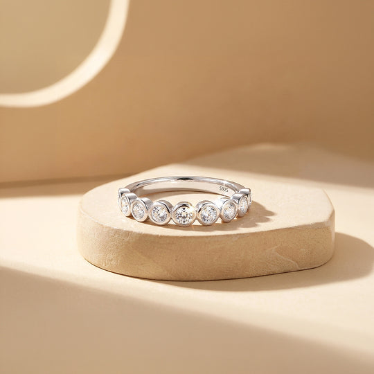 Bubble Bezel Band Ring | Moissanite | 925 Sterling Silver | Prm5014