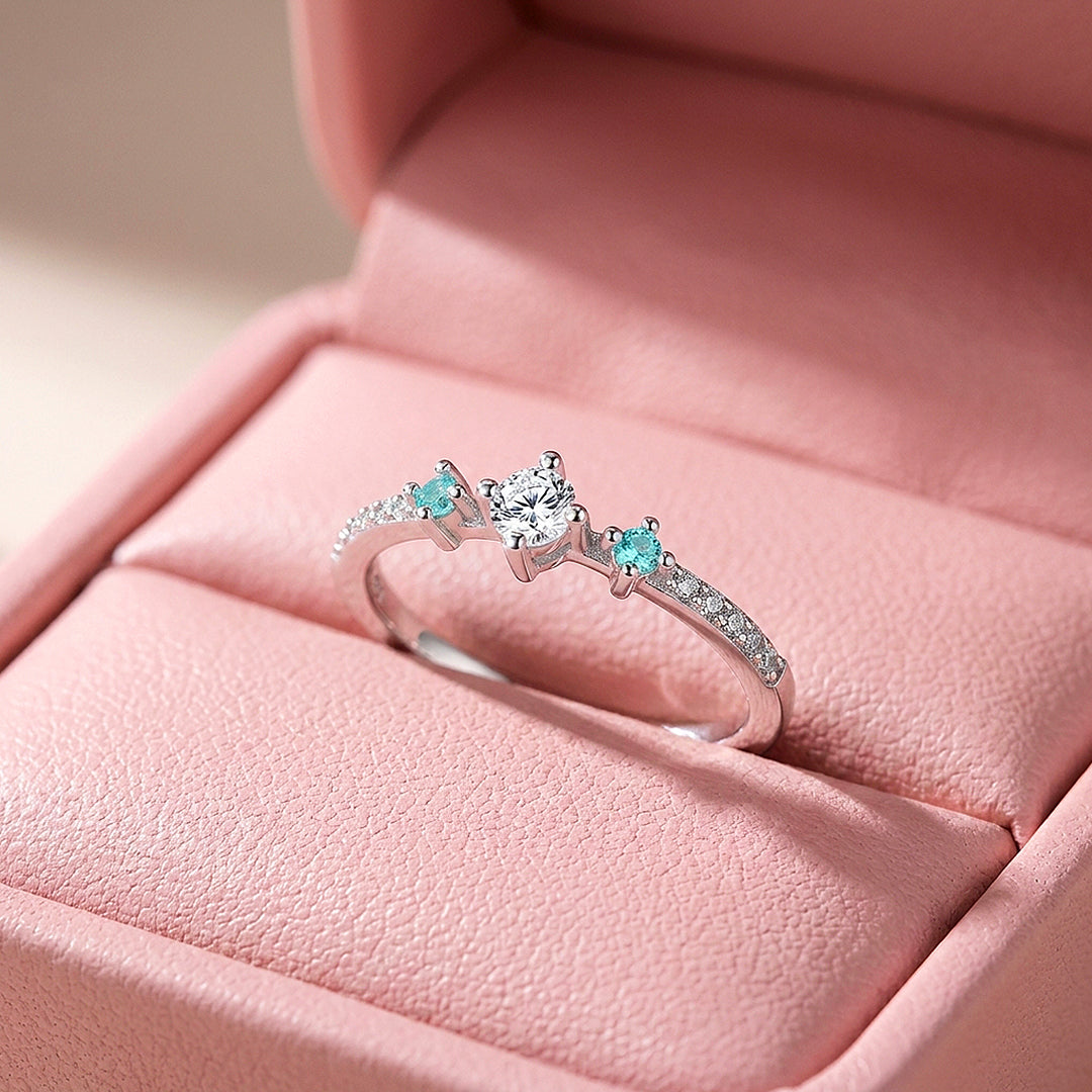 Aquamarine Style Three Stone Ring | Diamond Simulant | 925 Sterling Silver | Prm5017