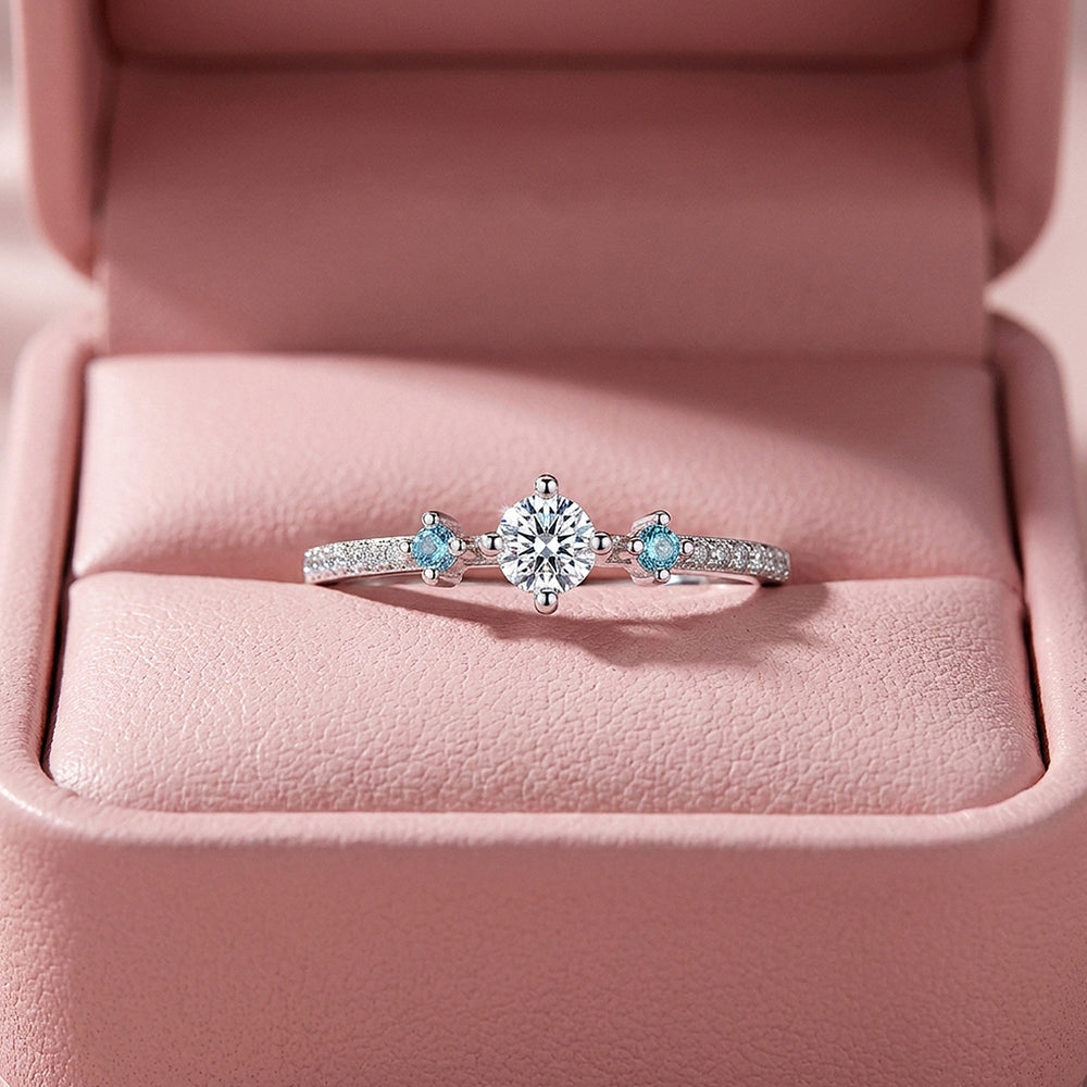 Aquamarine Style Three Stone Ring | Diamond Simulant | 925 Sterling Silver | Prm5017