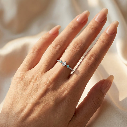 Aquamarine Style Three Stone Ring | Diamond Simulant | 925 Sterling Silver | Prm5017