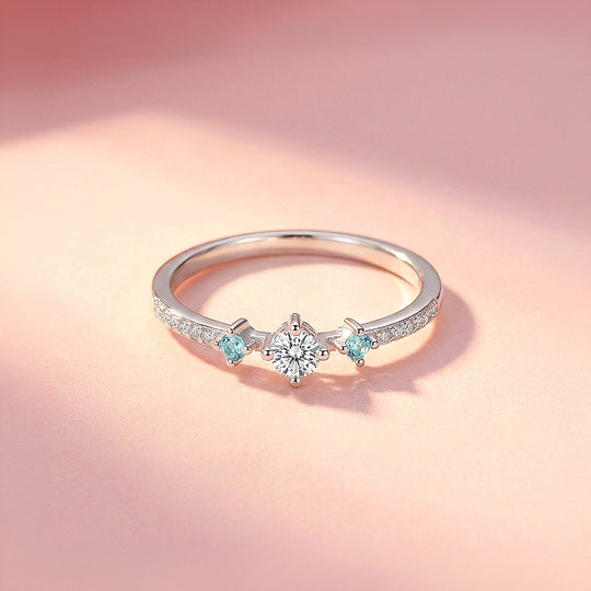 Aquamarine Style Three Stone Ring | Diamond Simulant | 925 Sterling Silver | Prm5017