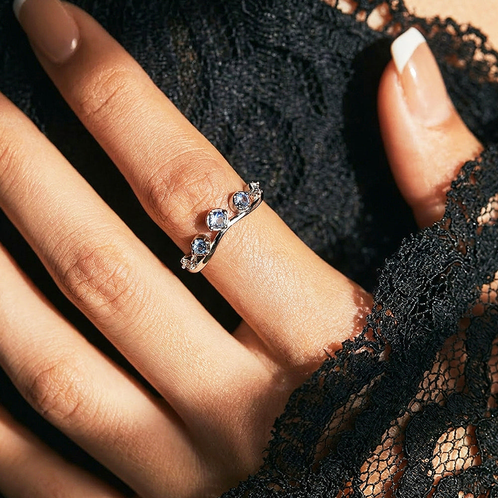 Blue Sapphire Crown Ring | Diamond Simulant | 925 Sterling Silver | Prm5018