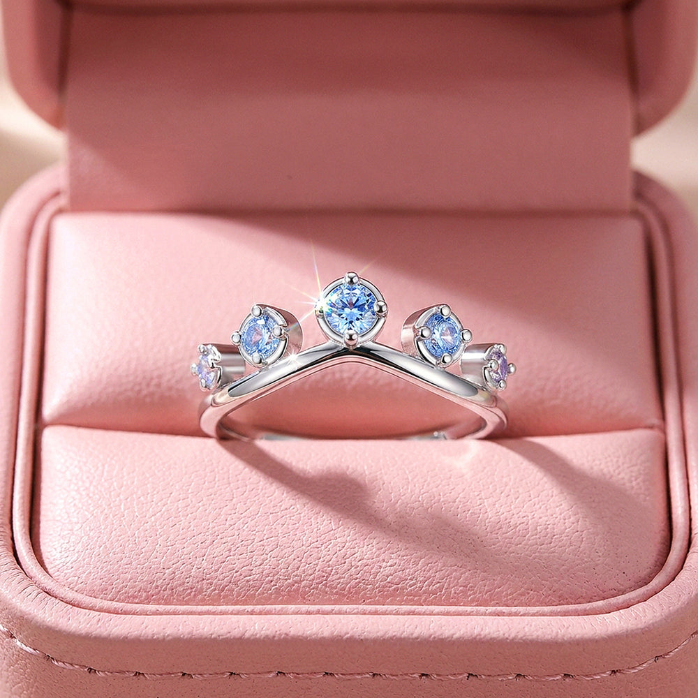 Blue Sapphire Crown Ring | Diamond Simulant | 925 Sterling Silver | Prm5018