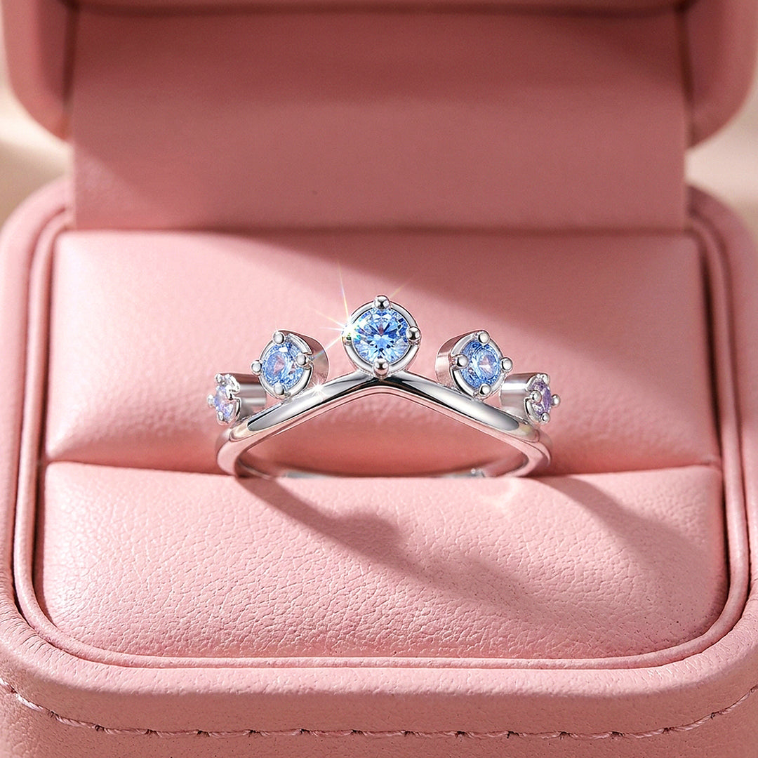 Blue Sapphire Crown Ring | Diamond Simulant | 925 Sterling Silver | Prm5018