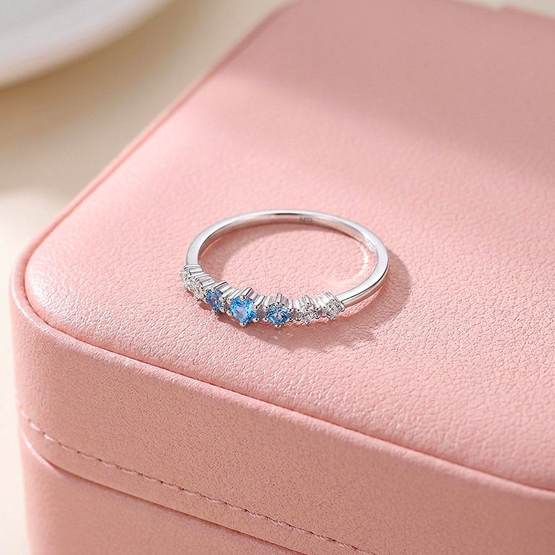 Blue Ombré Gradient Row Ring | Diamond Simulant | 925 Sterling Silver | Prm5022