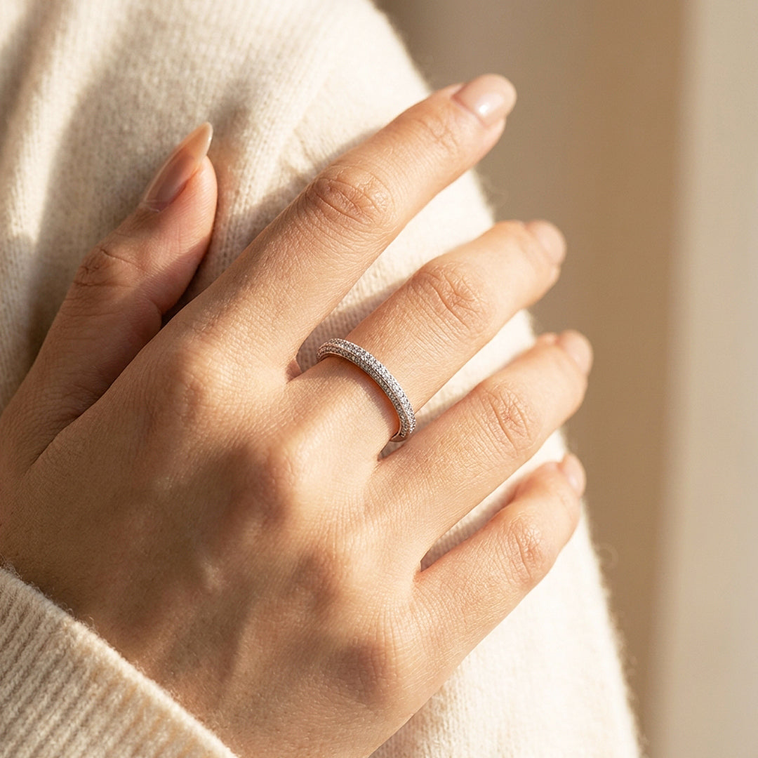 Triple Row Pavé Band Ring | Diamond Simulant | 925 Sterling Silver | Prm5025