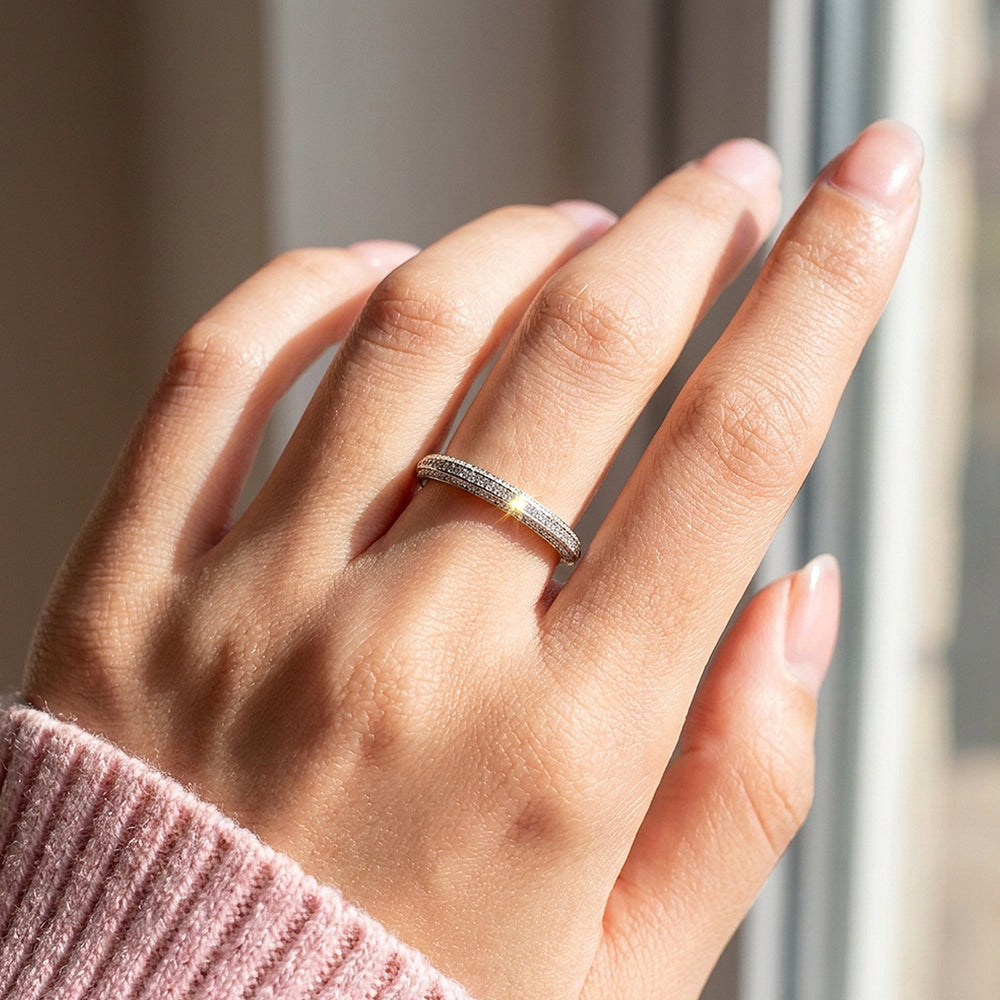 Triple Row Pavé Band Ring | Diamond Simulant | 925 Sterling Silver | Prm5025