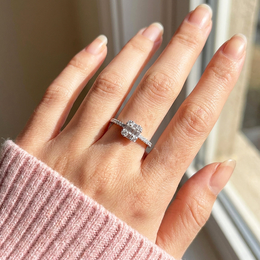 Baguette Cluster Illusion Ring | Diamond Simulant | 925 Sterling Silver | PRM5026