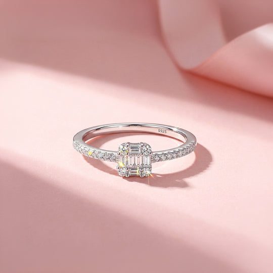 Baguette Cluster Illusion Ring | Diamond Simulant | 925 Sterling Silver | PRM5026