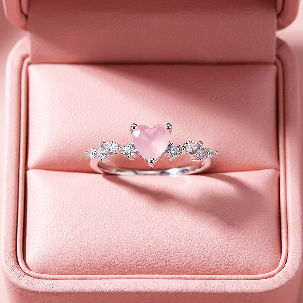 Heart Rose Quartz Ring | Diamond Simulant | 925 Sterling Silver | PRM5029