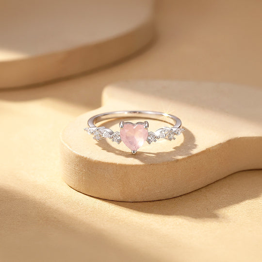 Heart Rose Quartz Ring | Diamond Simulant | 925 Sterling Silver | PRM5029