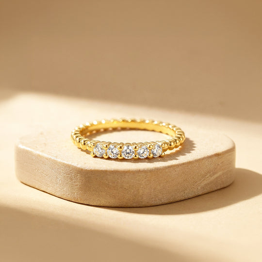 Five-Stone Beaded Band Ring | Moissanite | 925 Sterling Silver | Prm5031