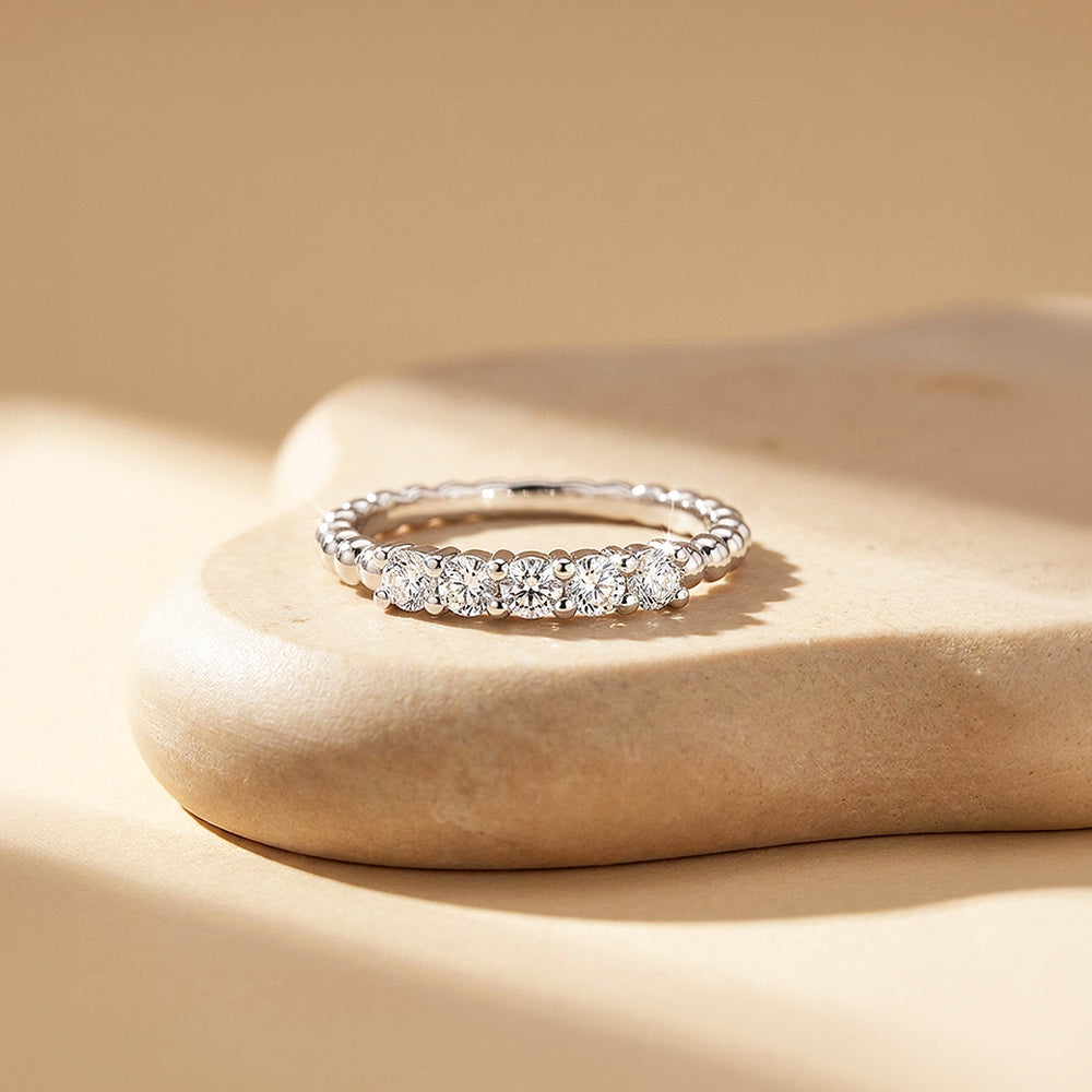 Five-Stone Beaded Band Ring | Moissanite | 925 Sterling Silver | Prm5031