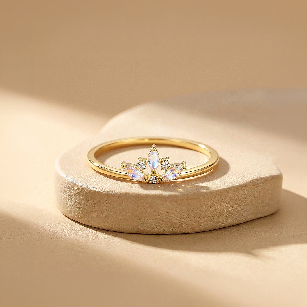 Moonstone Crown Ring | Moonstone &amp; Diamond Simulant | 925 Sterling Silver | Prm5035