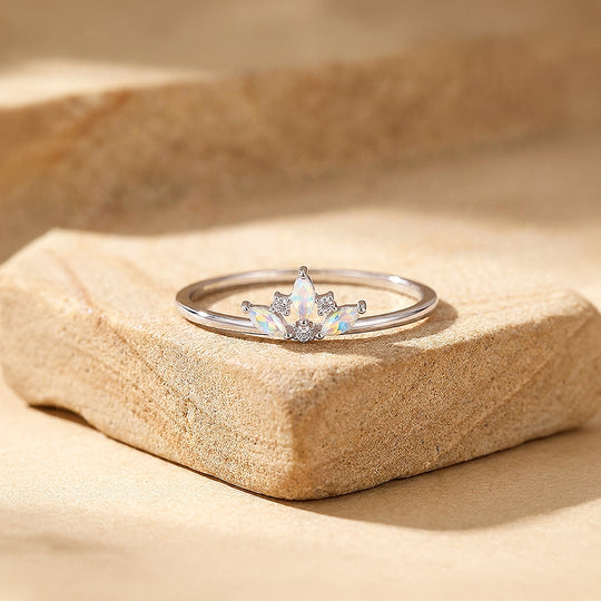 Moonstone Crown Ring | Moonstone &amp; Diamond Simulant | 925 Sterling Silver | Prm5035