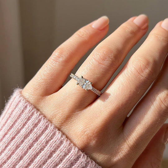 0.5 Carat East-West Oval Moissanite Pavé Band Ring | 925 Sterling Silver | PRM5044