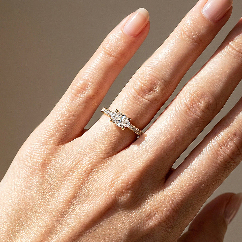 0.5 Carat East-West Oval Moissanite Pavé Band Ring | 925 Sterling Silver | PRM5044