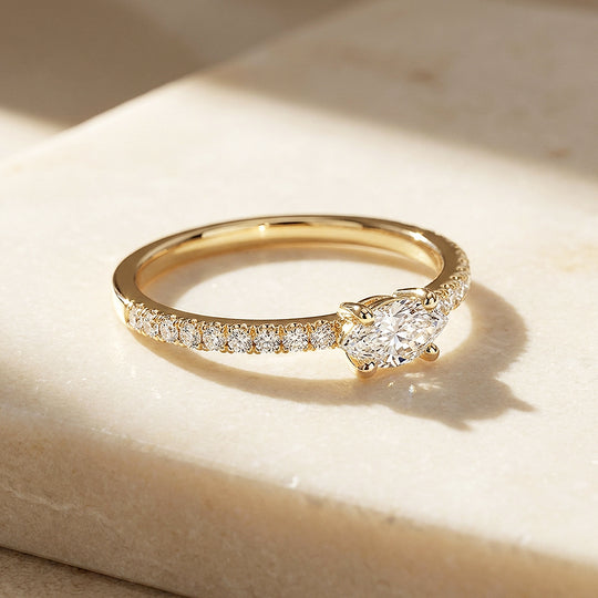 0.5 Carat East-West Oval Moissanite Pavé Band Ring | 925 Sterling Silver | PRM5044