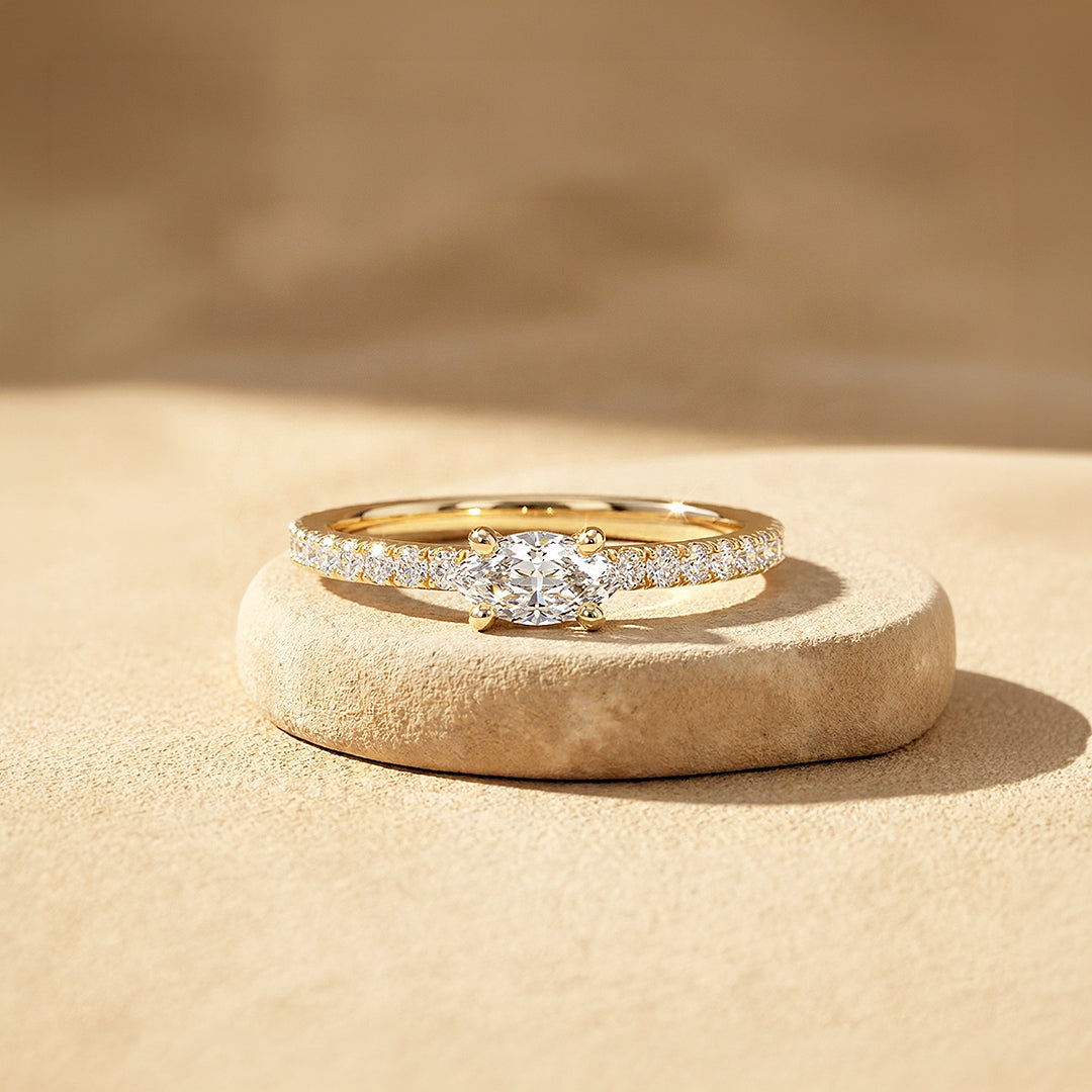 0.5 Carat East-West Oval Moissanite Pavé Band Ring | 925 Sterling Silver | PRM5044