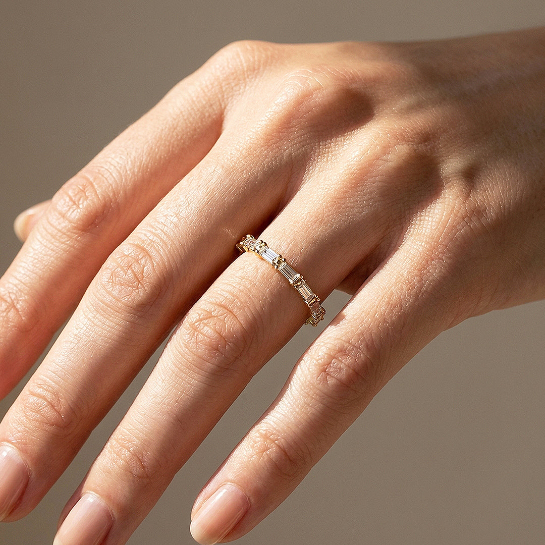 Baguette Moissanite Half-Eternity Band Ring | 925 Sterling Silver | PRM5045