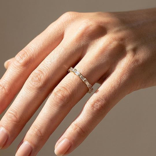 Baguette Moissanite Half-Eternity Band Ring | 925 Sterling Silver | PRM5045