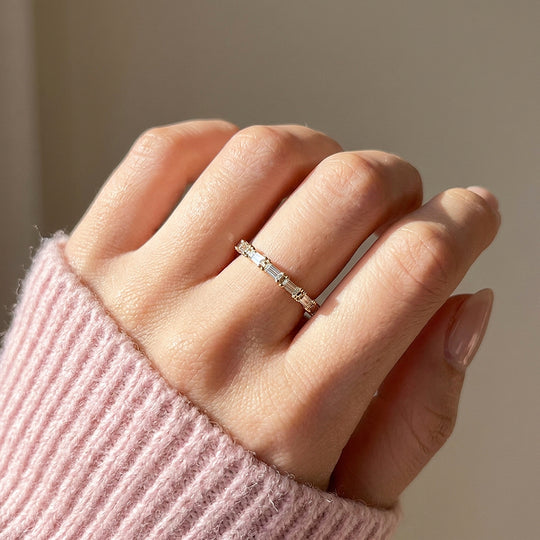 Baguette Moissanite Half-Eternity Band Ring | 925 Sterling Silver | PRM5045