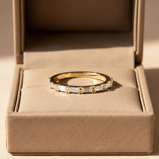 Baguette Moissanite Half-Eternity Band Ring | 925 Sterling Silver | PRM5045