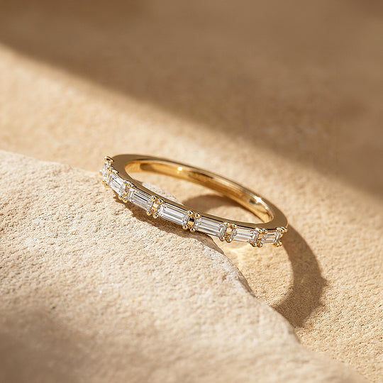 Baguette Moissanite Half-Eternity Band Ring | 925 Sterling Silver | PRM5045