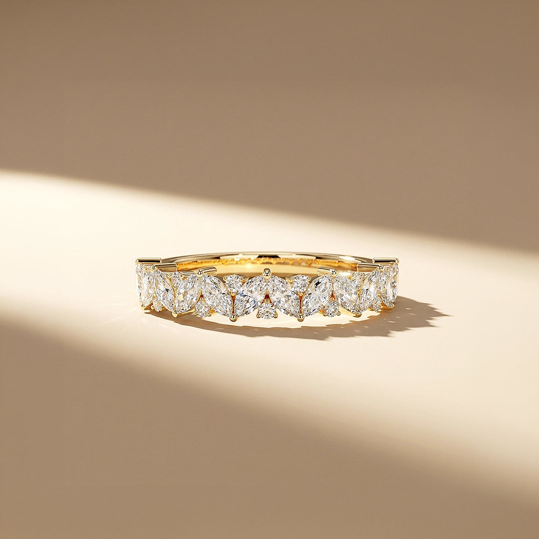 Marquise Cluster Moissanite Band Ring | 925 Sterling Silver | PRM5049