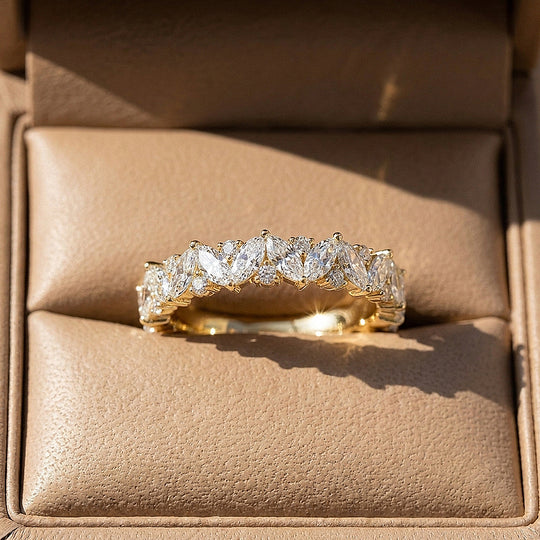 Marquise Cluster Moissanite Band Ring | 925 Sterling Silver | PRM5049
