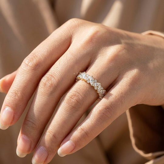 Marquise Cluster Moissanite Band Ring | 925 Sterling Silver | PRM5049